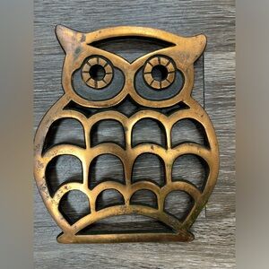 Vintage Cast Iron Owl Trivet or Wall Hanging Bronze Finish 7" x 6" Distressed